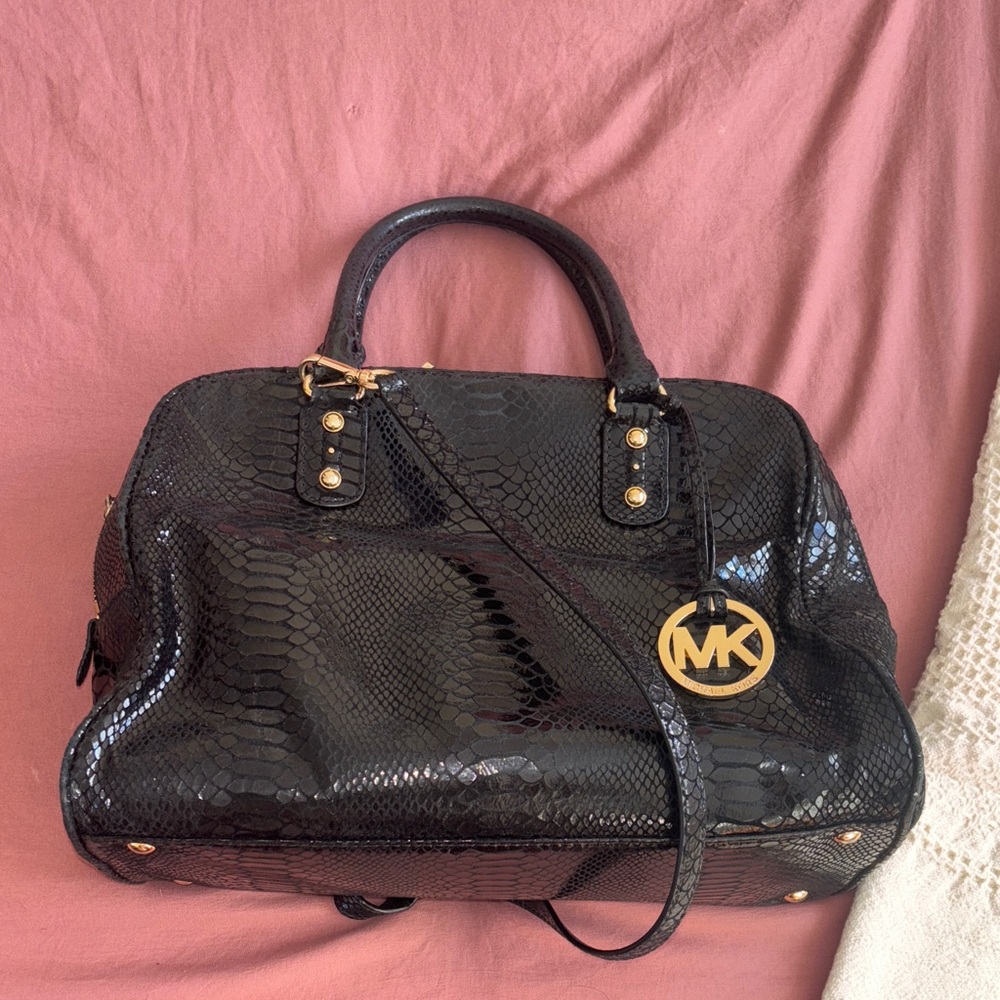 Michael Kors Black Snake-Patterned Satchel